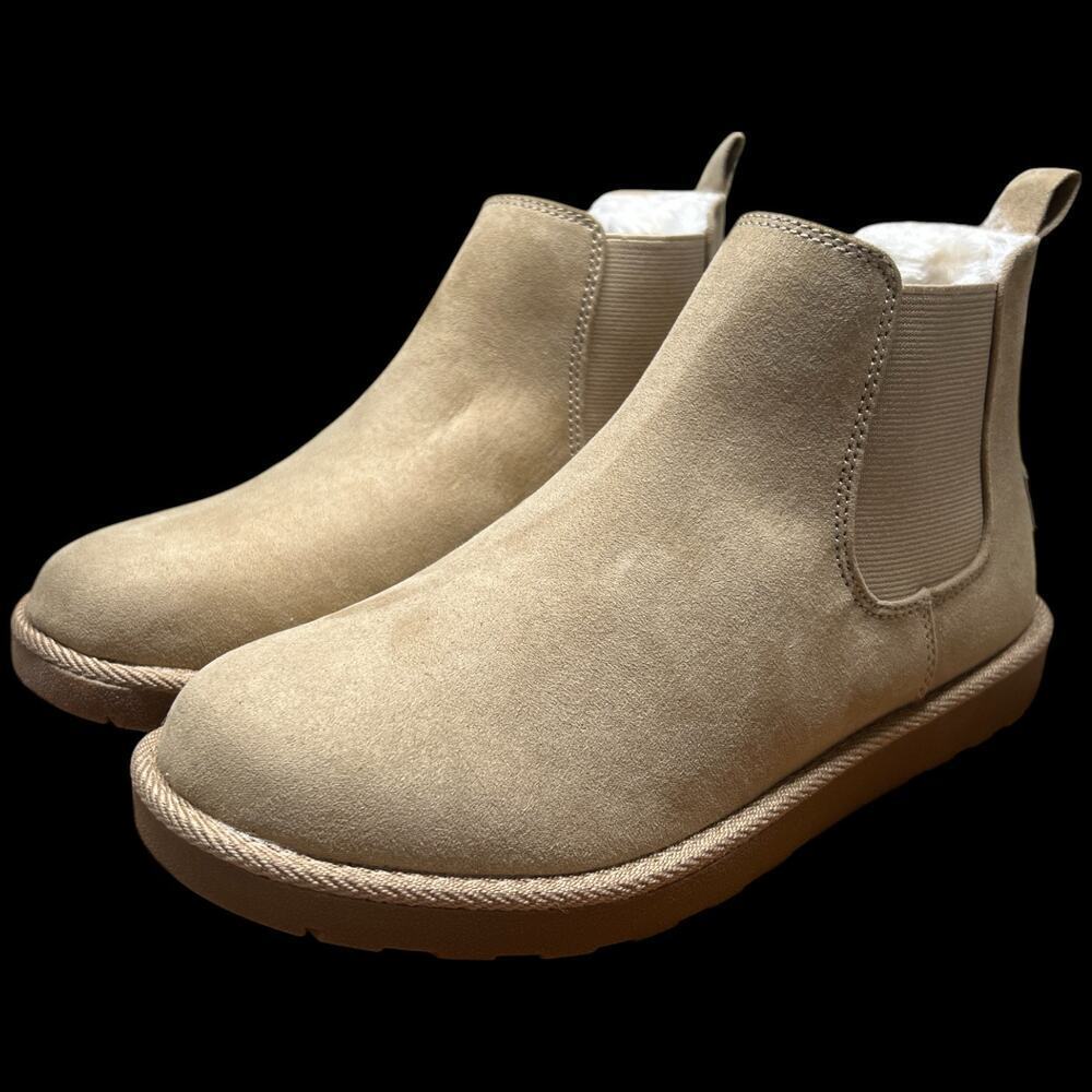 MAKALU Elyse Women's Size 6.5 Ankle Boot Cream Faux Fur Lined Rope Detail